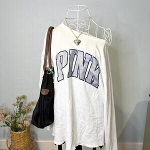 Cute vintage y2k white & blue sparkly VS PINK varsity style sweatshirt pullover